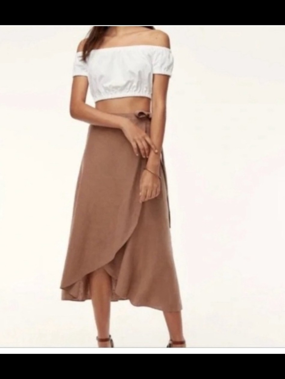 Aritzia Wilfred Eleta 100% Linen Wrap Taupe High-Low Midi Skirt SIZE Med